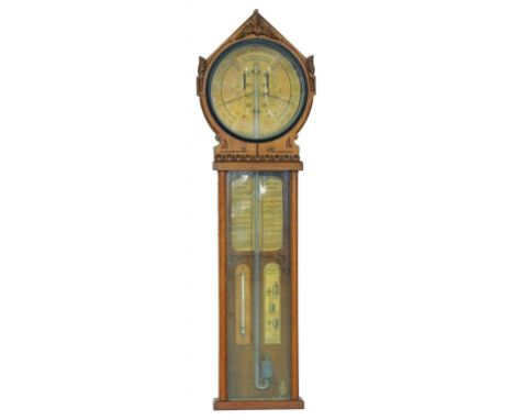 A VICTORIAN OAK ROYAL POLYTECHNIC BAROMETER BY DAVIS AND CO