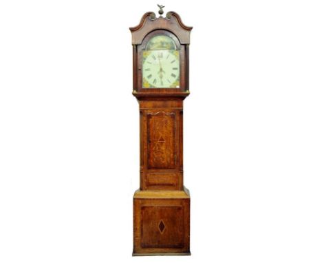 A VICTORIAN OAK AND INLAID THIRTY HOUR LONGCASE CLOCK, THE BREAKARCHED AND PAINTED DIAL INSCRIBED WM. BRADBURY CASTLE DONNING