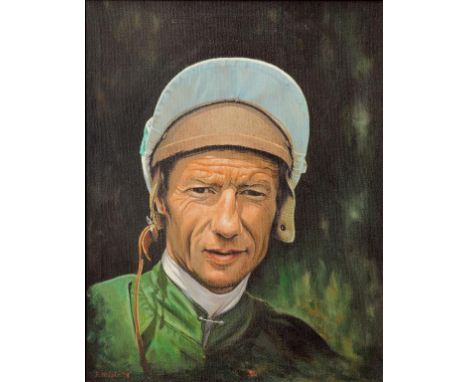 FRANK WRIGHT - PORTRAIT OF LESTER PIGGOTT; PORTRAIT OF WILLIE CARSON, A PAIR, BUST LENGTH, BOTH SIGNED AND DATED, 1978 OR 198