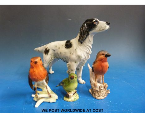 Two Goebel robins, a Goebel Setter (all half bees, W.Germany) and a Beswick finch 