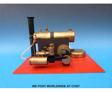 A Bowman models M122 live steam stationary steam engine, with twin cylinders regulator, whistle and methylated spirits burner