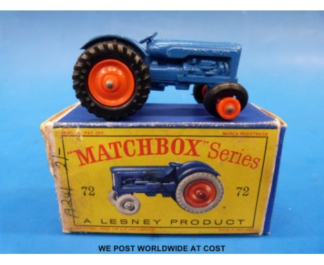 Matchbox Lesney type D diecast model Fordson tractor with blue body, orange front and rear hubs and black plastic tyres  no. 