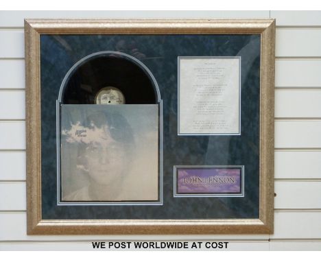An autographed montage of John Lennon's album Imagine. Signed John Lennon to the album sleeve, the montage also includes the 