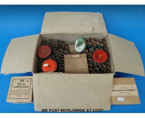Forty various 12 gauge shotgun cartridges together with 49 primed 14 bore pinfire cartridge cases,  40 10 bore pinfire cartri