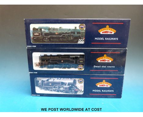 Three Bachmann 00 British Rail gauge tank locomotives standard class tank 80079 32-357 standard class 4MT tank 80032 and Fair