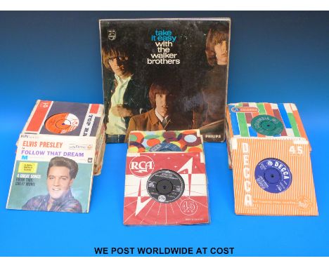 Over 80x 7” singles and EPs, and four LPs, to include: The Rolling Stones “The Last Time” and “Honky Tonk Women”; Brian Poole