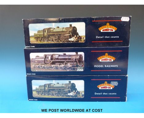 Three Bachmann 00 gauge British Rail locomotives and tenders, standard 4MT 75003 31-106A, standard class 4MT 2-6-0 76079 32-9