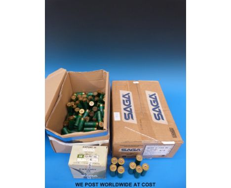 A box of 250 Saga 12-bore shotgun cartridges plus a further 125 boxed and loose Saga cartridges. PLEASE NOTE THAT A VALID REL