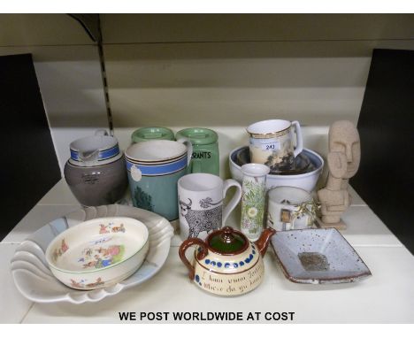 A group of studio pottery and ceramics including Penzance pottery, 1950's 'Currants' and 'Raisins' jars, 19thC Imperial quart