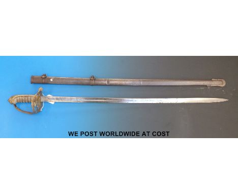 An 1845 pattern infantry officer's sword in scabbard by Hobson and Sons, Little Windmills, London. 