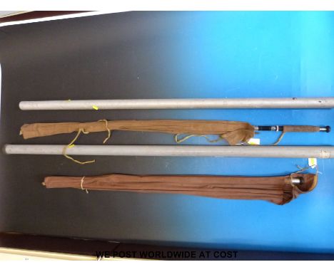 A split case fishing rod 'Sabrina', two aluminium rod tubes and an 'Allcocks' split cane 7' fly rod light caster.