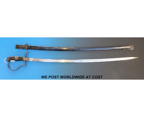 A Prussian WW1 1918 pattern artillery officer's sword in scabbard, unmarked 