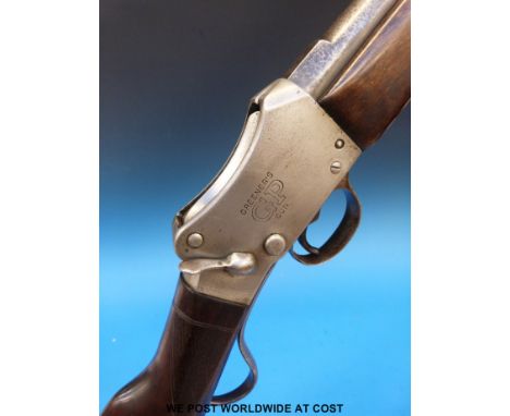 WW Greeener 12-bore Martini-Henry action shotgun with Greener's GP Gun to one side and WW Greener maker, Birmingham, England 