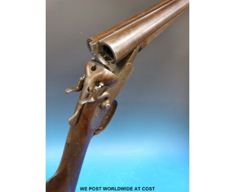 A H Rutt 12 bore side by side hammer action shotgun with 30" Damascus barrels in J H Timings & Son fitted leather case with o