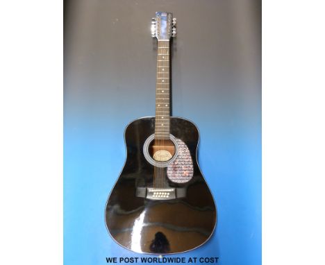 Hondo model H-124-12B 12-string acoustic guitar in black laquered finish with soft case