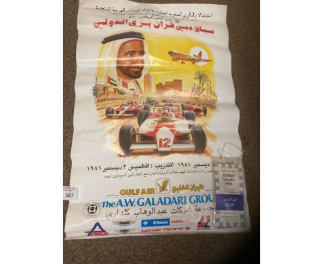 Motor Racing : F1 Dubai grand Prix advertising poster for 1981 GP &amp; VIP ticket
