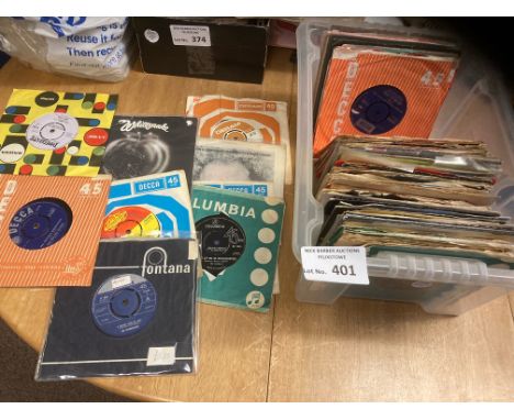 Records : Good box of 100+ 7" singles - good names Rolling Stones, Small Faces etc - many different labels and sleeves