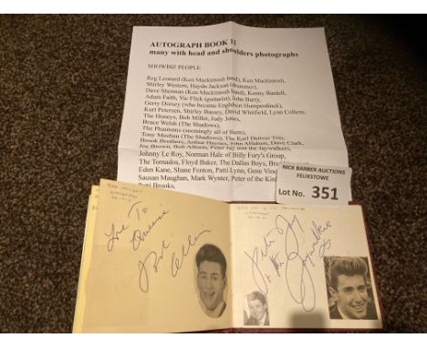 Records : Autograph Book - well filled 1950s book inc Gene Vincent, Peter/Kinks, The Honeys, The Phantoms etc - nice item - s
