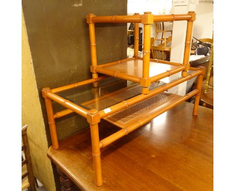 A G Plan faux bamboo rectangular 2-tier coffee table, with bevelled-glass top, and matching lamp table, coffee table length 1