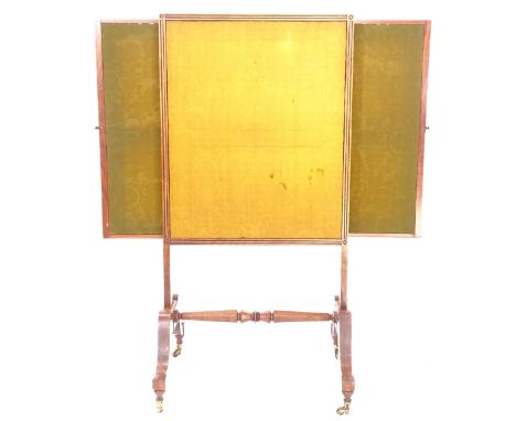 A 19th century mahogany fire screen, with 2 slide-out panels, on sabre legs, W58cm, H118cm 