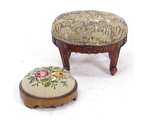 A Victorian walnut and tapestry upholstered button footstool, and an oval hardwood footstool (2) 