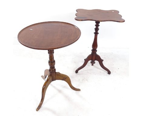 A 19th century mahogany tilt-top table, with dish top, W58cm, H73cm, and a 19th century mahogany lamp table on tripod base, W