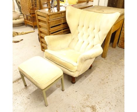 A mid-century Blofeld design swivel armchair, in cream button-back velor upholstery, together with a G Plan upholstered recta