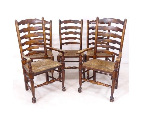 A set of 5 rush-seated ash ladder-back chairs (3 and 2) 