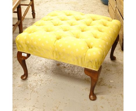 A button-back upholstered footstool, on cabriole legs, W62cm, H40cm 
