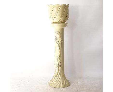 An Art Deco design Italian ceramic jardiniere and pedestal, H127cm 