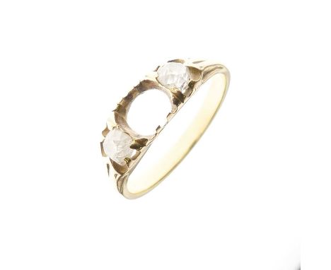 Diamond ring mount set two old-cut diamonds (one setting vacant), size O approx, unmarked, 3.6g gross approx