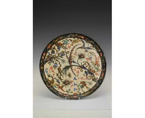 Late 19th Century ceramic charger by Hancock &amp; Son Worcester, polychrome painted with an Aesthetic influence design, with