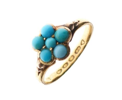 22ct gold ring set turquoise cluster, size K approx, 2.4g gross approx