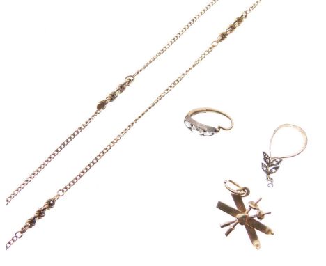 9ct gold fancy-link chain, charm, diamond set clip, etc, 6g gross approx