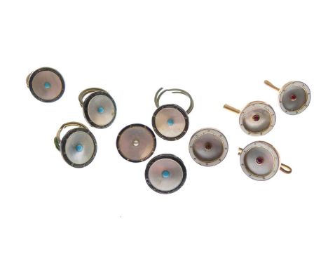 Ten various mother-of-pearl and enamel-decorated dress buttons