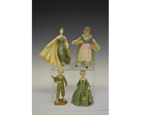 Royal Worcester 'Parakeet' figure modelled by F.G.Doughty, Royal Doulton Daffy-Down-Dilly, Alexandra and Grandmother's Dress 