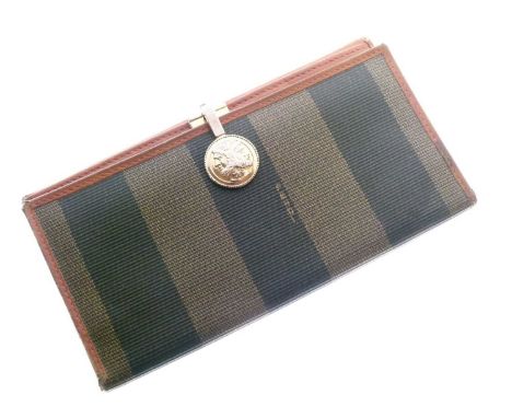 Fendi - Leather and canvas wallet, with gilt clasp, 17.5cm