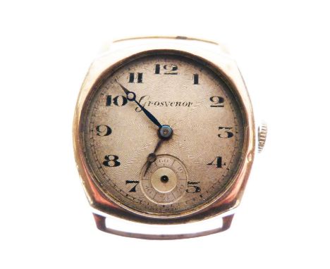 Grosvenor - Gentleman's 9ct gold wristwatch head having a silvered Arabic dial with blued steel hands, 15 jewels manual wind 