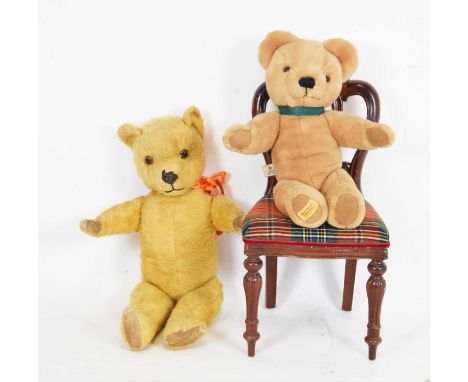 Merrythought teddy bear, together with a vintage golden mohair teddy bear, 51cm high, and a diminutive Victorian-style chair,