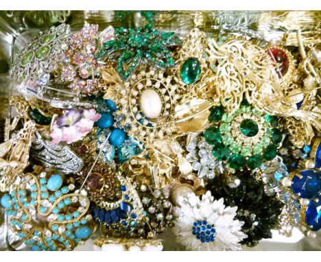 Large quantity of costume jewellery, including faux pearl necklaces, brooches, etc