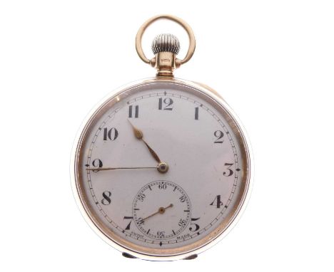 Early 20th Century 9ct gold open face pocket watch having a white enamel Arabic dial, gilt hands and seconds subsidiary dial 