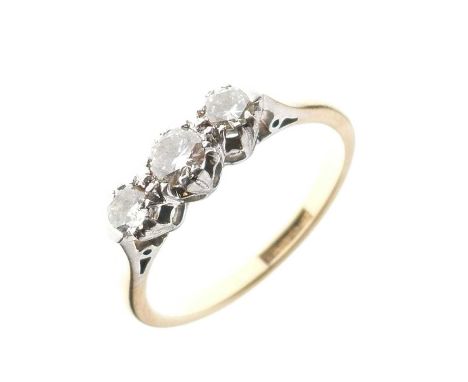 Three stone diamond ring, the shank stamped '18ct Plat', size L approx, 2.9g gross approx