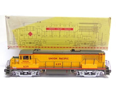 [GAUGE 1]. AN ARISTO CRAFT TRAINS NO.22113, UNION PACIFIC DIESEL LOCOMOTIVE GE U25-B, 629  yellow, red and grey livery, boxed