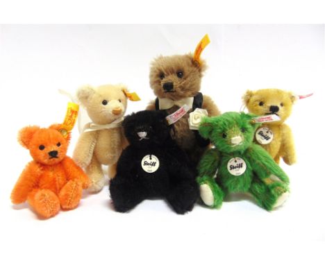 SIX STEIFF MINIATURE TEDDY BEARS  the largest 12.5cm.