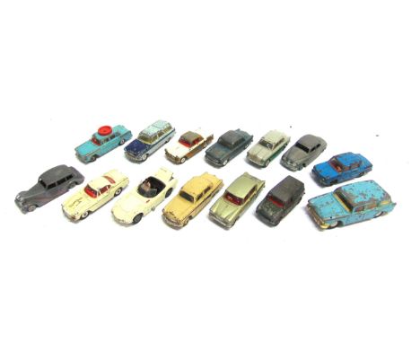 FOURTEEN DIECAST MODEL VEHICLES  circa 1950s-60s, by Spot-On (2), French Dinky (1), Dinky (5), and Corgi (6), variable condit