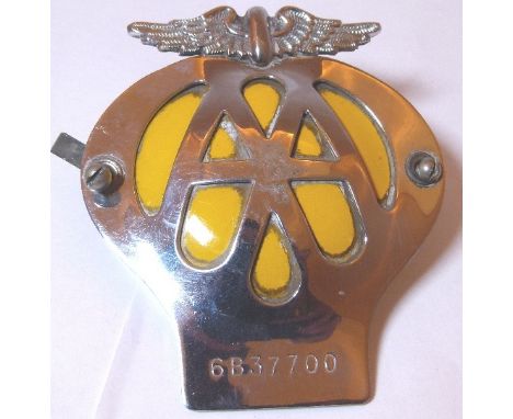 AA CAR BADGE. Stainless steel and enamel AA car badge