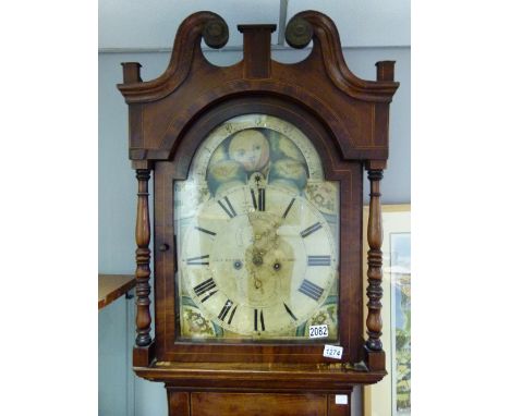 RUNCORN HANDLEY LONGCASE. Oak and mahogany longcase clock by John Handley of Runcorn with date and rolling moon