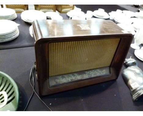 VINTAGE H M V RADIO. Wooden cased vintage H M V table top radio 