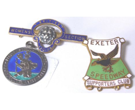 SILVER & ENAMEL BADGES. Three silver and enamel badges and a yellow metal example