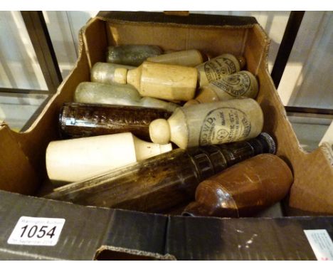 MIXED BOTTLES. Box of bottles including two Esso